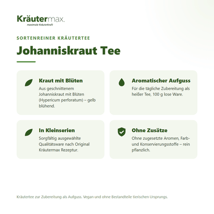 Johanniskraut Tee von Kräutermax – sortenreiner Kräutertee aus geschnittenem Johanniskraut mit Blüten (Hypericum perforatum), 100 g