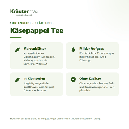 Käsepappel Tee von Kräutermax – sortenreiner Kräutertee aus geschnittenen Malvenblättern (Käsepappel, Malva sylvestris), 100 g