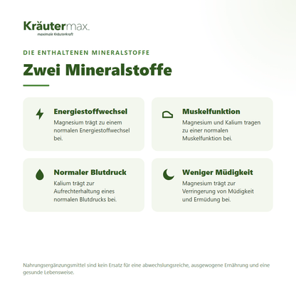 Kalium & Magnesium Kapseln – mit Magnesium und Kalium für Muskelfunktion, Energiestoffwechsel und normalen Blutdruck | Kräutermax