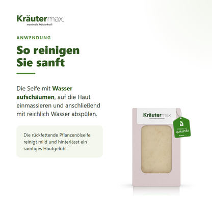 Kamille Seife – Anwendung: mit Wasser aufschäumen, einmassieren und abspülen