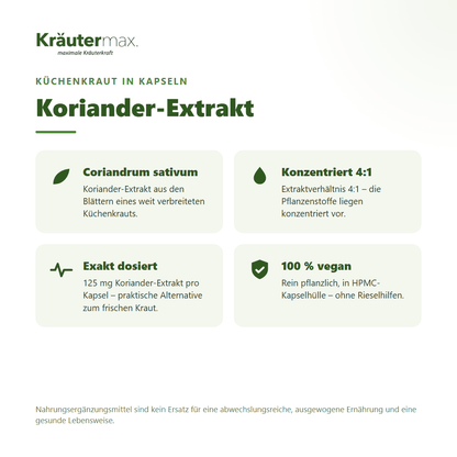 Koriander Kapseln – Koriander-Extrakt (Coriandrum sativum) aus den Blättern, 4:1, rein pflanzlich | Kräutermax