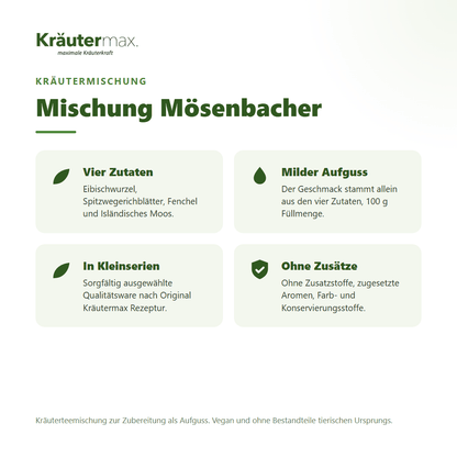 Kräutertee Mischung Mösenbacher von Kräutermax – Mischung mit Eibischwurzel, Spitzwegerich, Fenchel und Isländischem Moos, 100 g