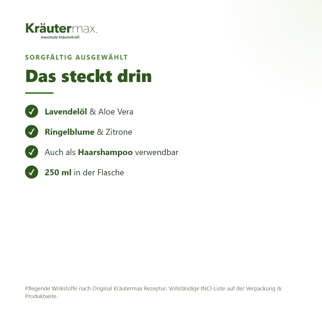 Lavendel Duschgel – Inhaltsstoffe: Lavendelöl, Aloe Vera, Ringelblume, Zitrone, 250 ml Flasche