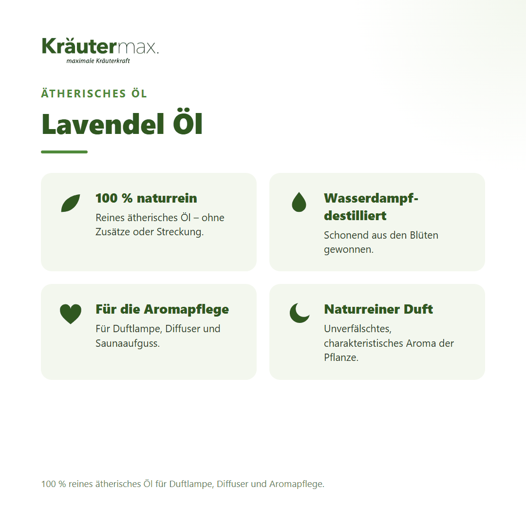 Lavendel Öl von Kräutermax – Überblick: 100 % reines ätherisches Öl für die Aromapflege