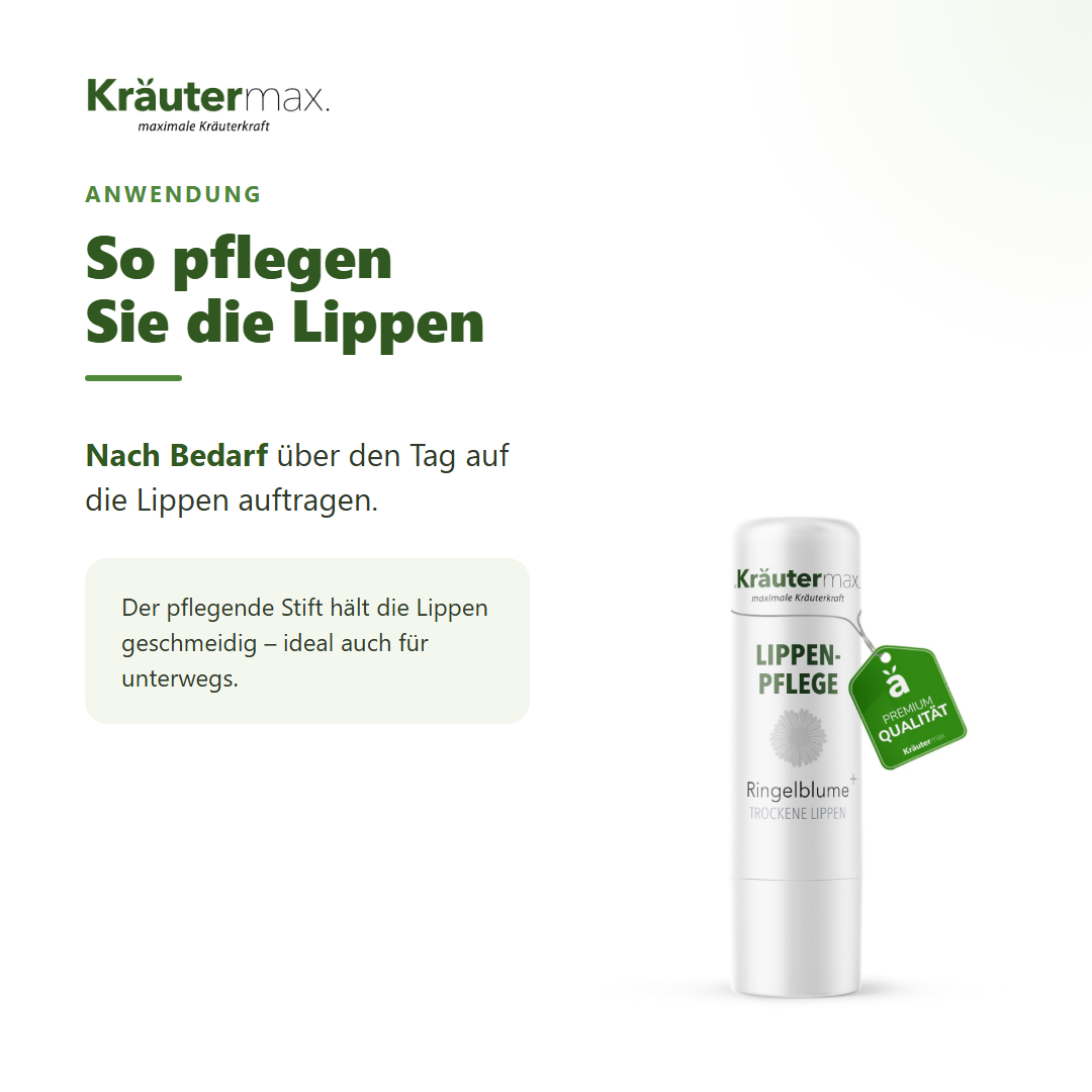 Lippenpflege Ringelblume+ – Anwendung: nach Bedarf auf die Lippen auftragen