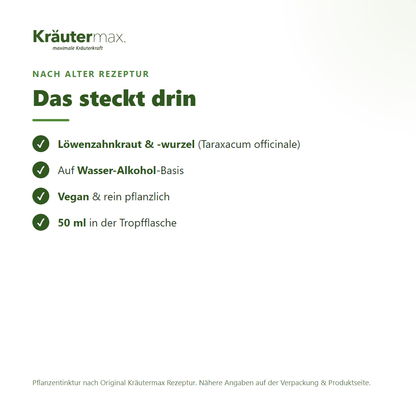 Löwenzahn Tropfen – Inhaltsstoffe: Löwenzahnkraut & -wurzel (Taraxacum officinale), 50 ml Tropfflasche