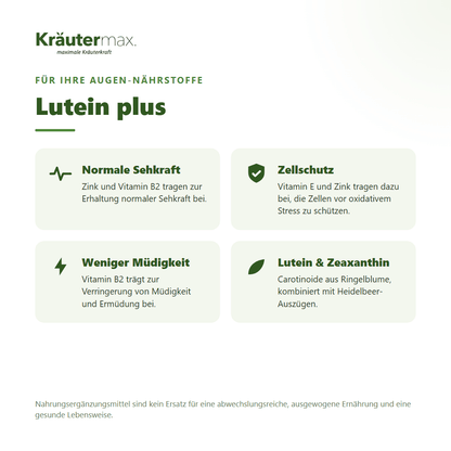 Lutein plus Kapseln von Kräutermax – Zink und Vitamin B2 für normale Sehkraft, mit Lutein und Zeaxanthin