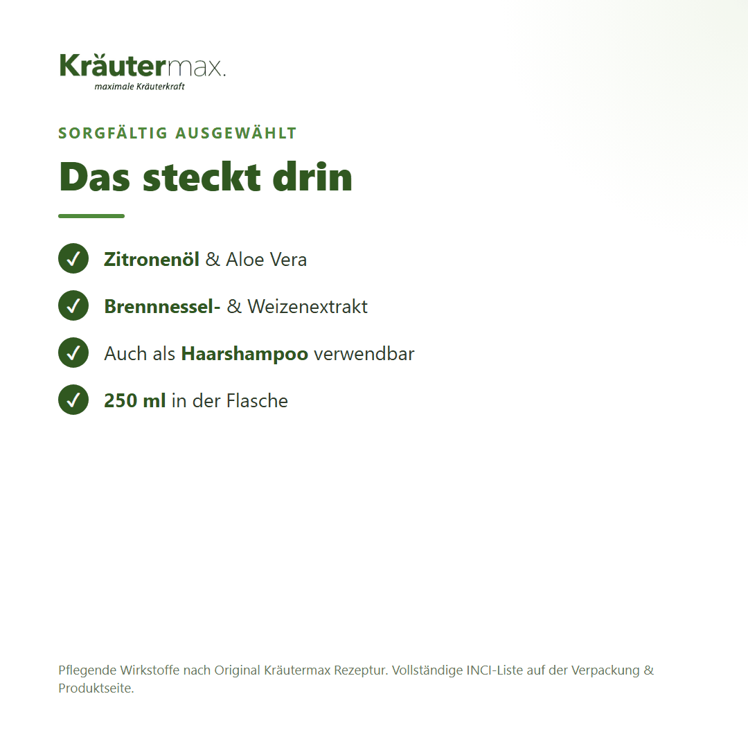 Männer Duschgel – Inhaltsstoffe: Zitronenöl, Aloe Vera, Brennnessel, Weizenextrakt, Meersalz, 250 ml Flasche
