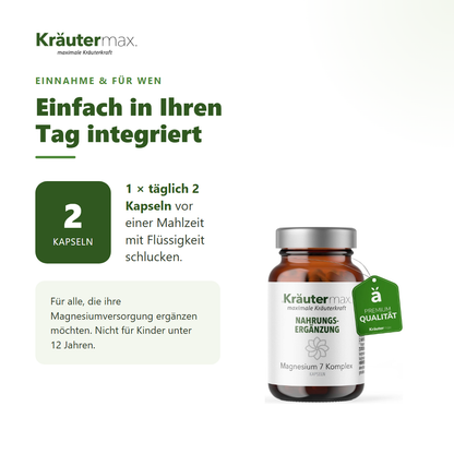 Magnesium 7 Komplex Kapseln – Einnahme: 1 mal täglich 2 Kapseln vor einer Mahlzeit