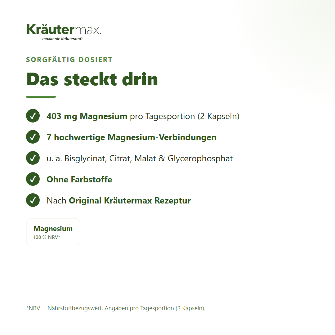 Magnesium 7 Komplex – 403 mg Magnesium pro Tagesportion, 108 Prozent NRV, 7 Magnesium-Verbindungen
