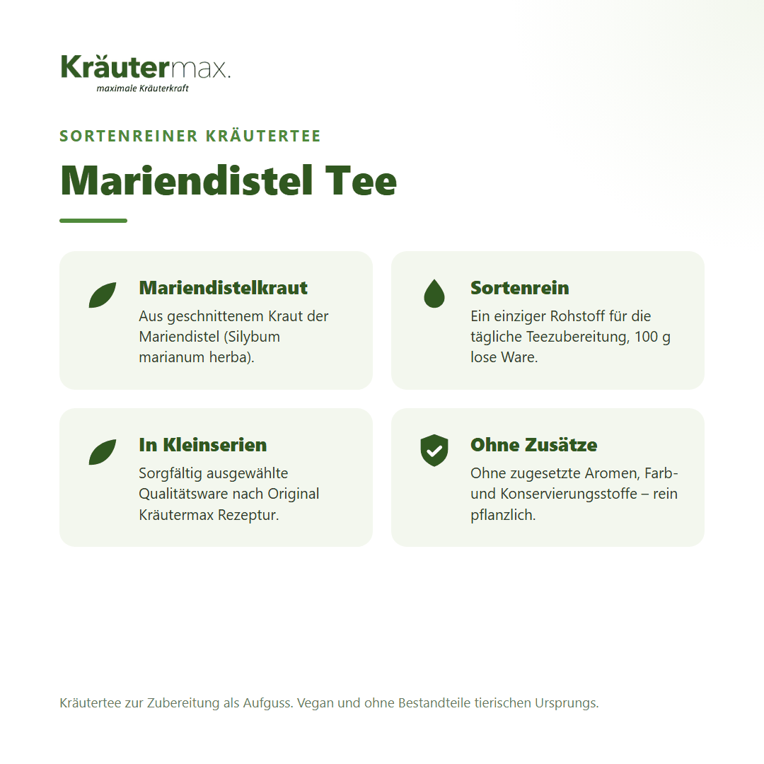 Mariendistel Tee – Überblick: sortenreiner Kräutertee aus Mariendistelkraut (Silybum marianum), 100 g, ohne Zusätze