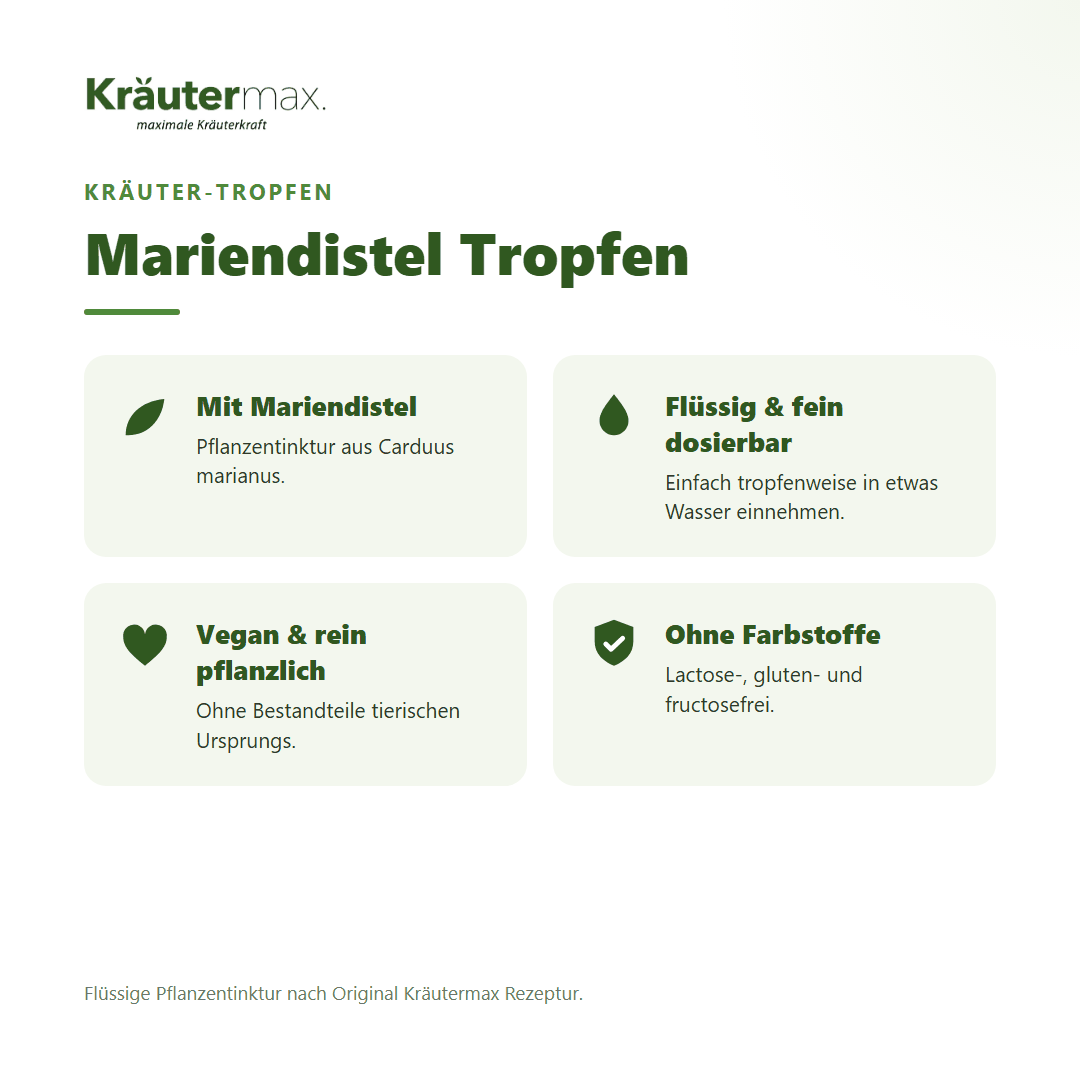 Mariendistel Tropfen von Kräutermax – Überblick: flüssige Pflanzentinktur, vegan