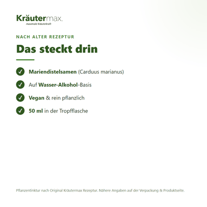 Mariendistel Tropfen – Inhaltsstoffe: Mariendistelsamen (Carduus marianus), 50 ml Tropfflasche