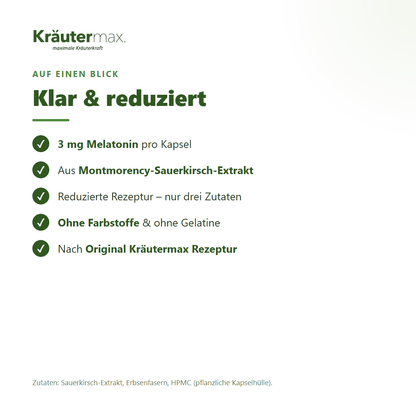 Melatonin 3 mg Kapseln – 3 mg Melatonin pro Kapsel aus Montmorency-Sauerkirsch-Extrakt, ohne Farbstoffe