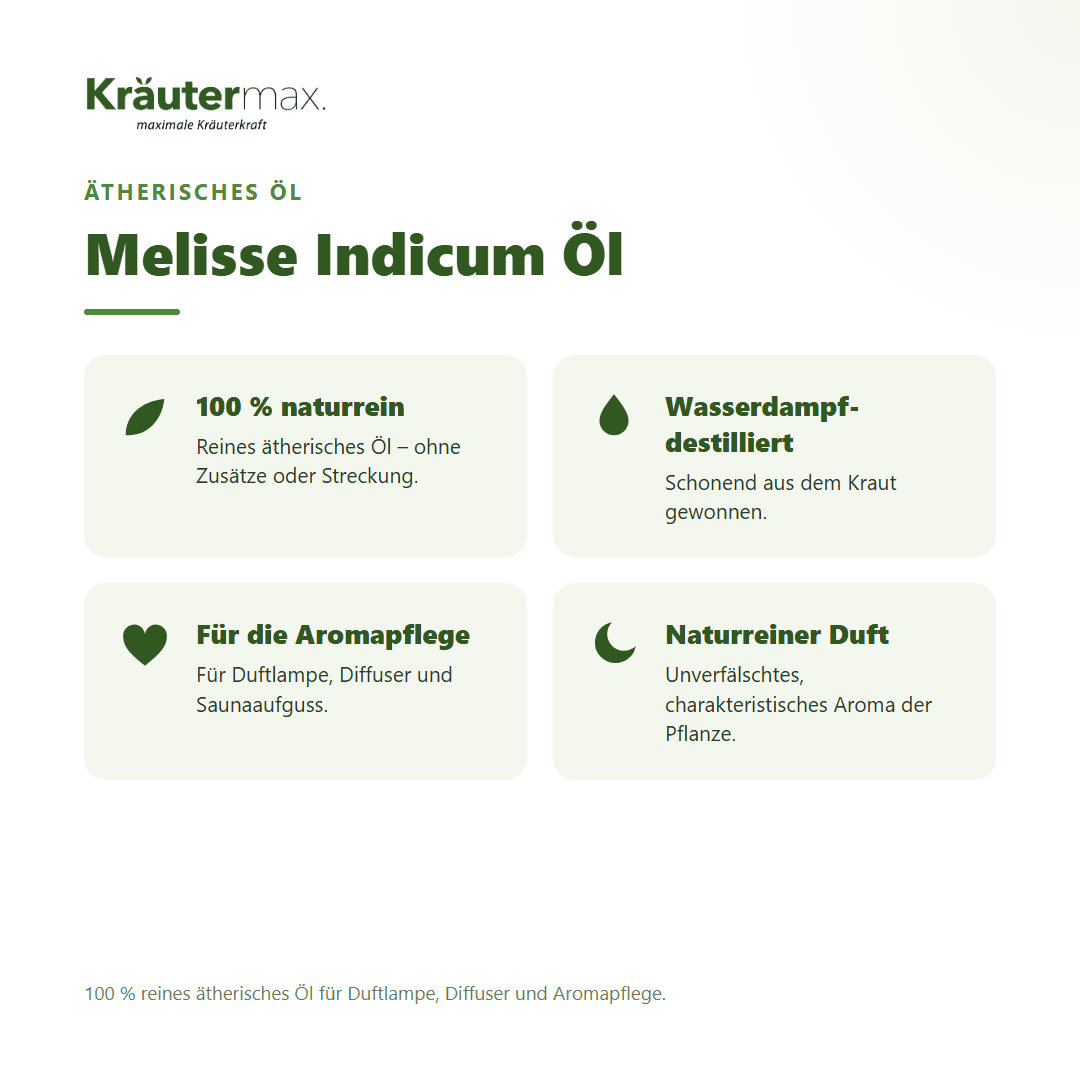 Melisse Indicum Öl von Kräutermax – Überblick: 100 % reines ätherisches Öl für die Aromapflege
