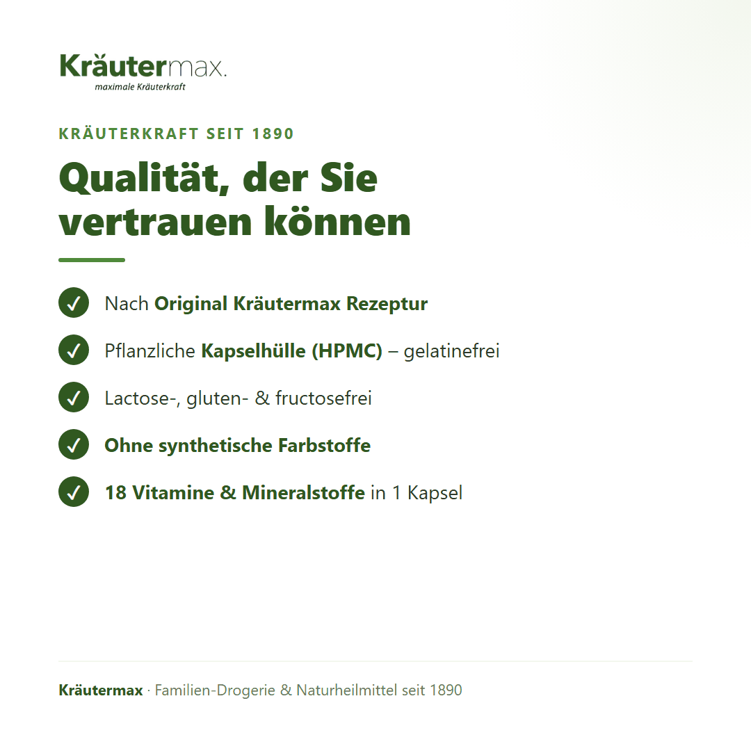 Mineralstoffe & Vitamine+ Kapseln – Qualität nach Original Kräutermax Rezeptur, HPMC-Kapsel, lactose-, gluten- und fructosefrei