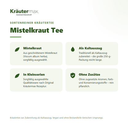 Mistelkraut Tee – Überblick: sortenreiner Kräutertee aus Mistelkraut (Viscum album), 250 g, als Kaltauszug
