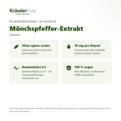 Mönchspfeffer Kapseln von Kräutermax – 10 mg Mönchspfeffer-Extrakt (Vitex agnus-castus), Extrakt 4 zu 1, vegan
