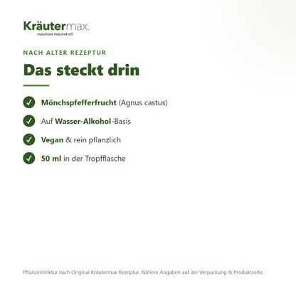 Mönchspfeffer Tropfen – Inhaltsstoffe: Mönchspfefferfrucht (Agnus castus), 50 ml Tropfflasche