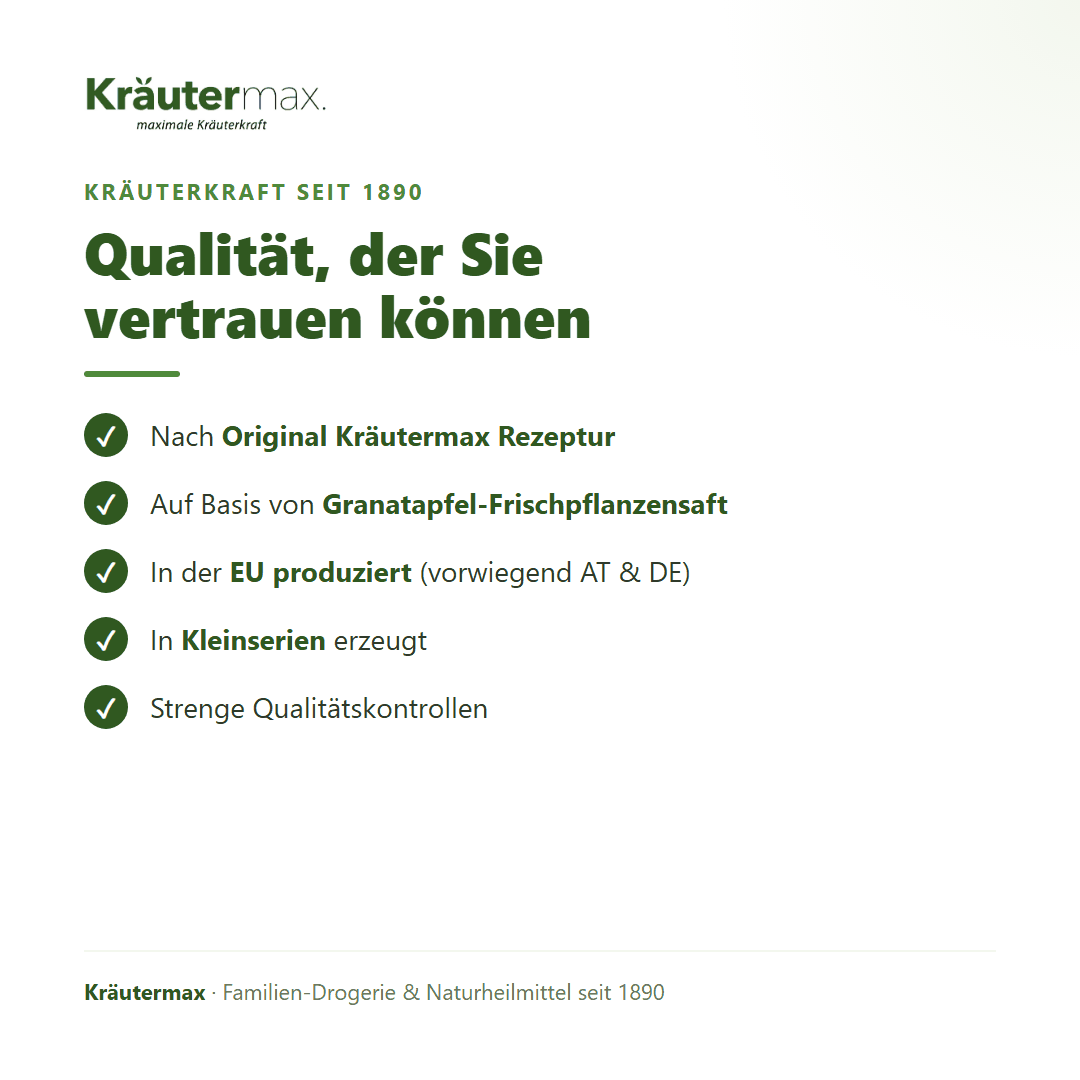 Multiaktiv Saft – Qualität nach Original Kräutermax Rezeptur, Granatapfel-Frischpflanzensaft, in der EU produziert