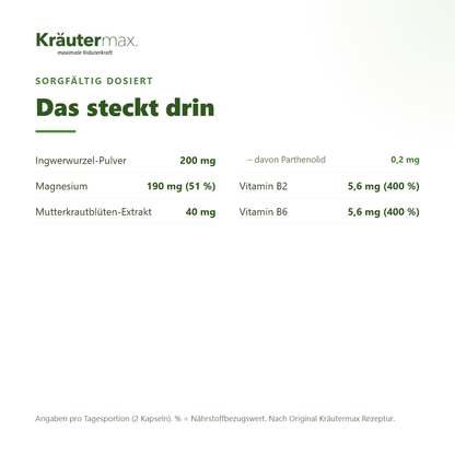 Mutterkraut Extrakt+ – pro Tagesportion: Ingwer, Magnesium, Mutterkrautblüten-Extrakt, Vitamin B2 und B6 mit NRV