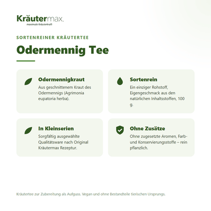 Odermennig Tee – Überblick: sortenreiner Kräutertee aus Odermennigkraut (Agrimonia eupatoria), 100 g, ohne Zusätze