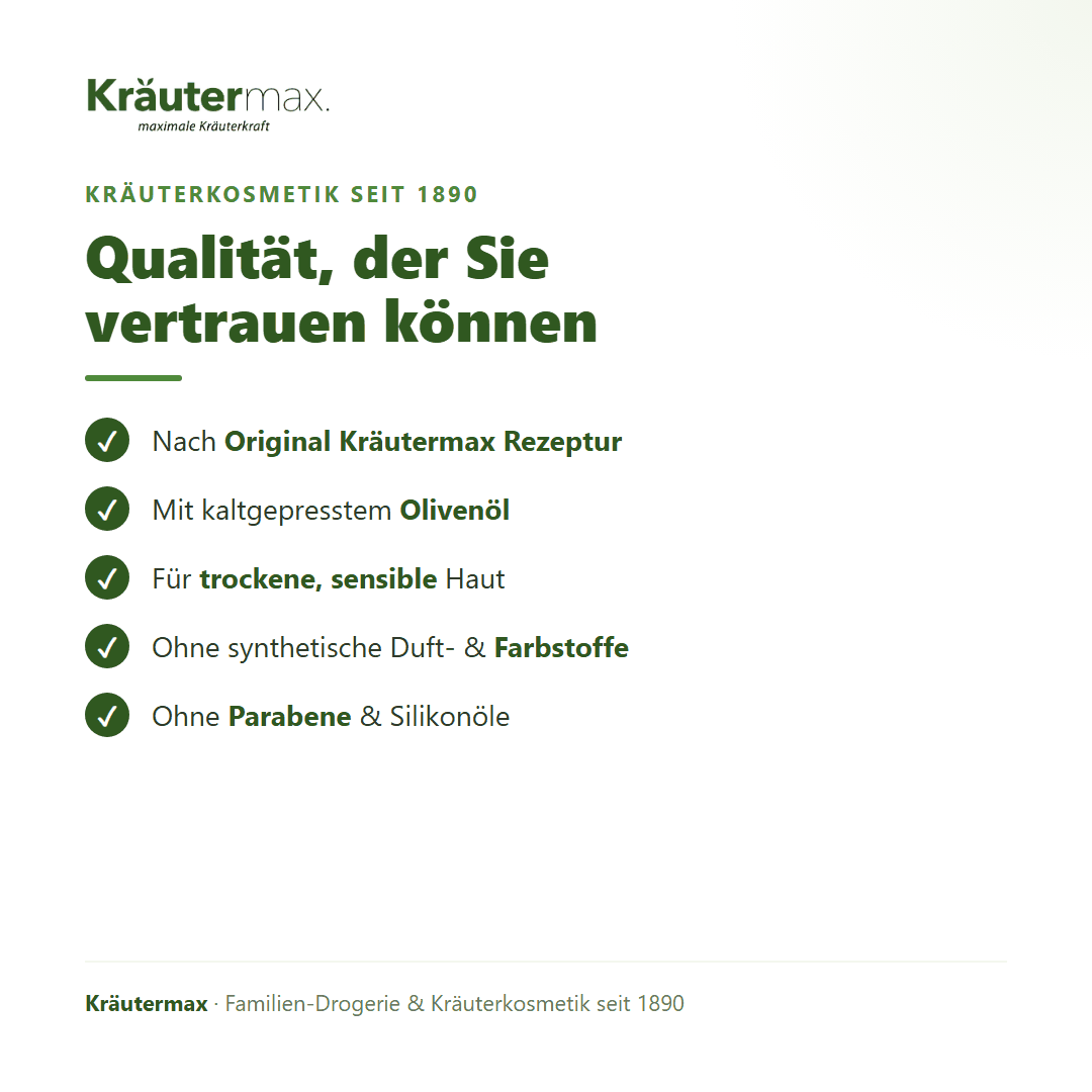 Olive Gesichtscreme – Qualität: nach Original Kräutermax Rezeptur, ohne Parabene und Silikonöle