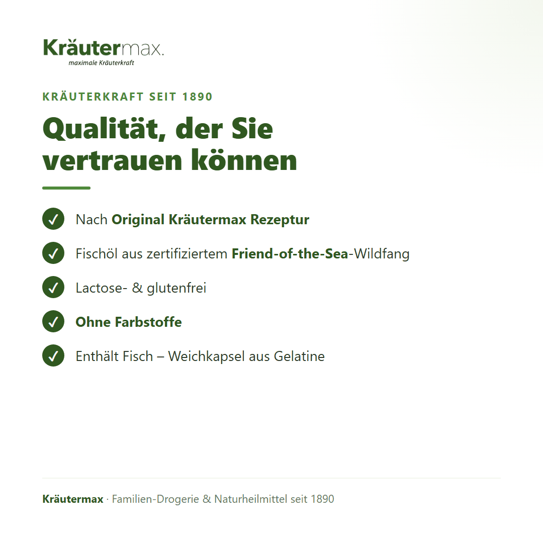 Omega 3 1000 mg Fischöl Kapseln – Qualität nach Original Kräutermax Rezeptur, Friend of the Sea, enthält Fisch