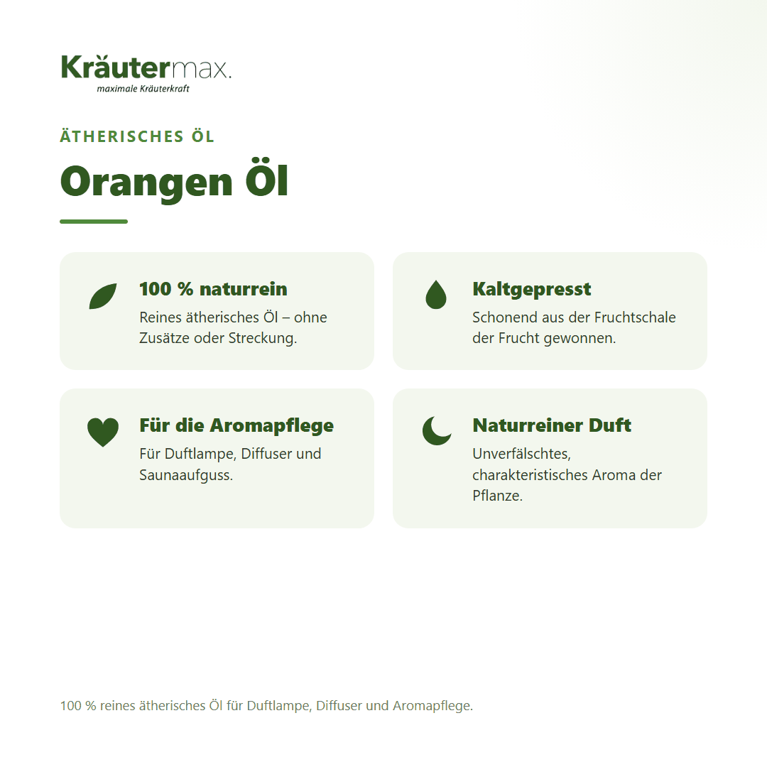Orangen Öl von Kräutermax – Überblick: 100 % reines ätherisches Öl für die Aromapflege