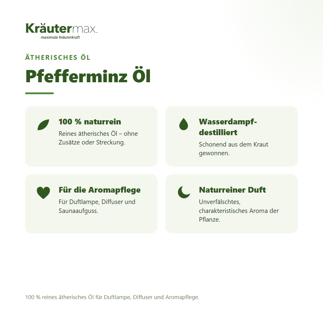 Pfefferminz Öl von Kräutermax – Überblick: 100 % reines ätherisches Öl für die Aromapflege