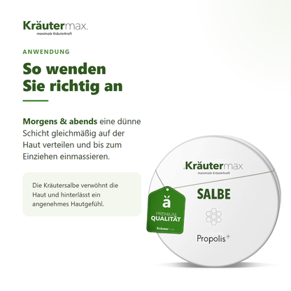 Propolis Salbe – Anwendung: auf die gewünschten Körperpartien einmassieren