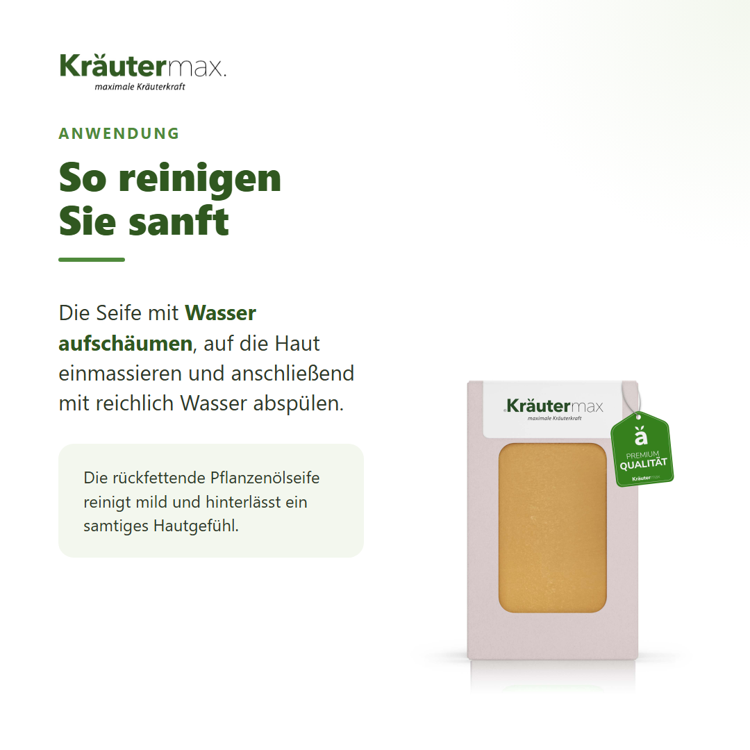 Propolis Seife – Anwendung: mit Wasser aufschäumen, einmassieren und abspülen