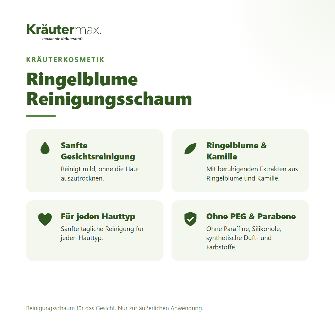 Ringelblume Reinigungsschaum von Kräutermax – Überblick: sanfte Gesichtsreinigung für jeden Hauttyp, 150 ml