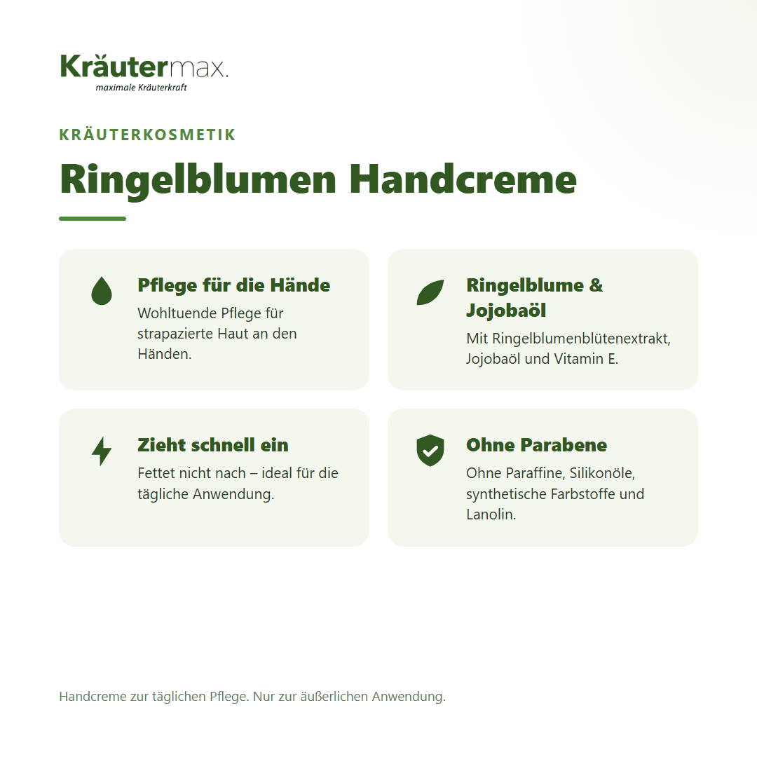 Ringelblumen Handcreme von Kräutermax – Überblick: Pflege für strapazierte Hände mit Ringelblume, 70 ml