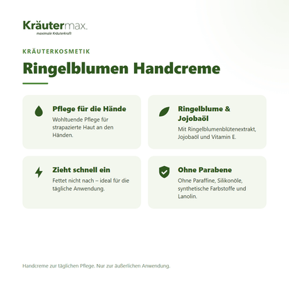 Ringelblumen Handcreme von Kräutermax – Überblick: Pflege für strapazierte Hände mit Ringelblume, 70 ml