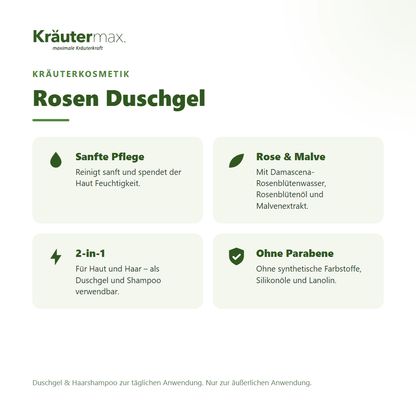 Rosen Duschgel 250 ml von Kräutermax – Überblick: sanfte Pflege mit Rosenblütenwasser, 2-in-1