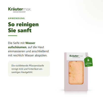 Rosen Seife – Anwendung: mit Wasser aufschäumen, einmassieren und abspülen
