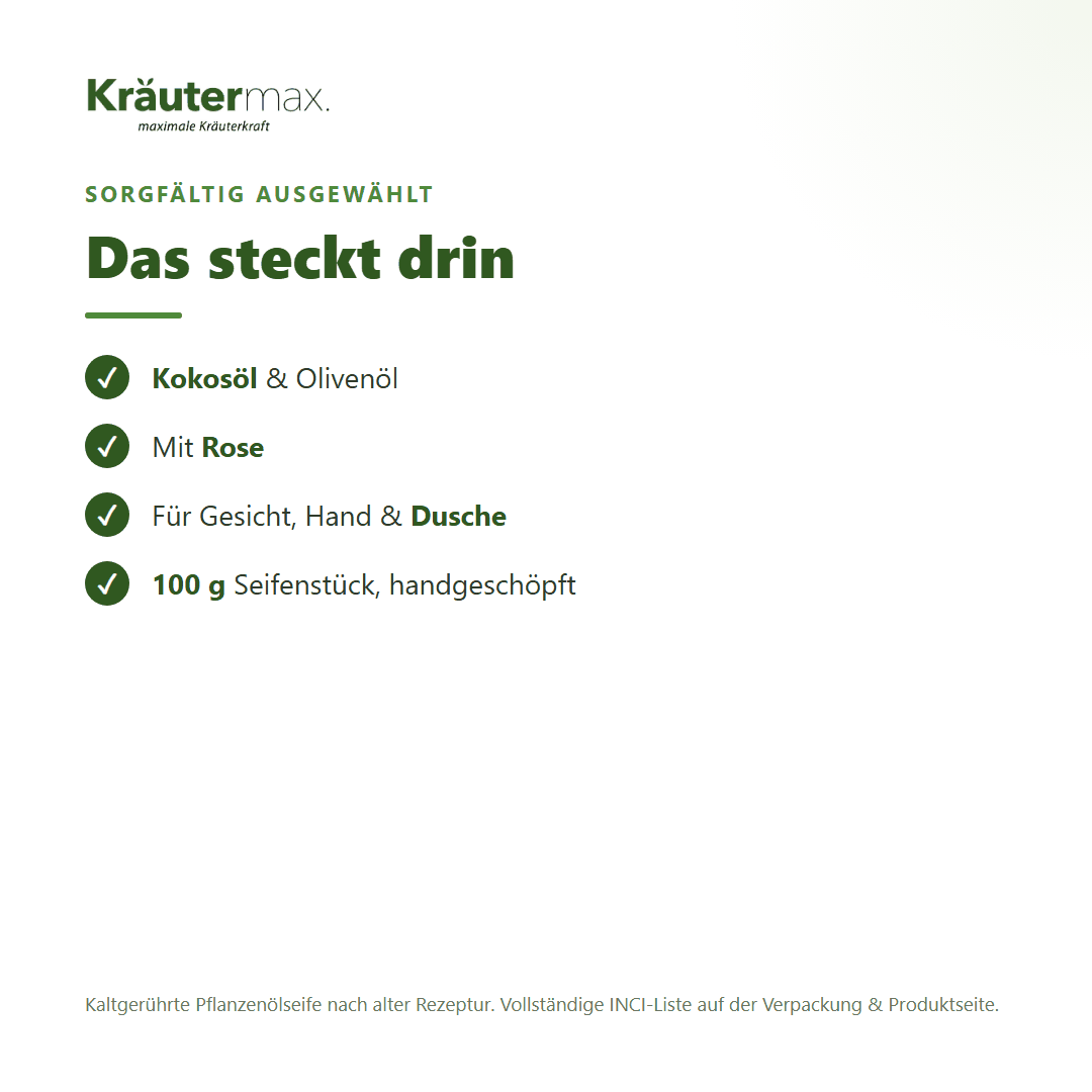Rosen Seife – Inhaltsstoffe: Kokosöl, Olivenöl, Rose, 100 g Seifenstück