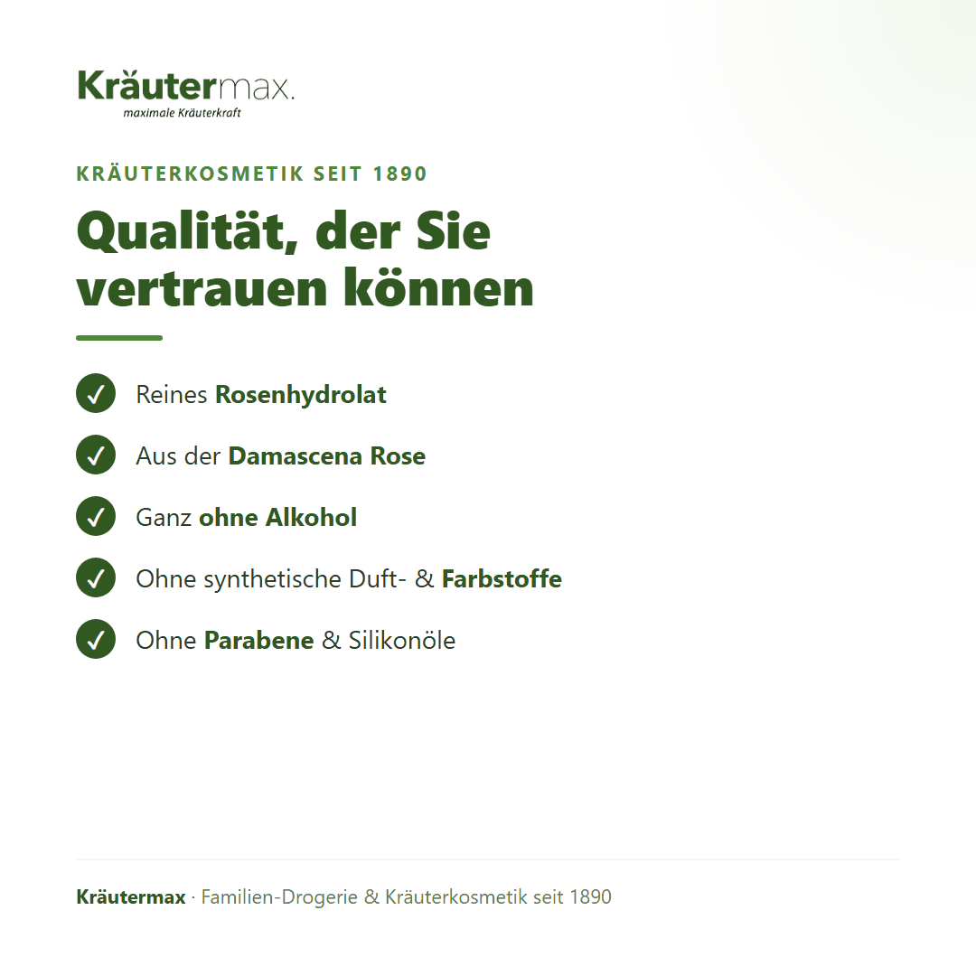 Rosenwasser Rosenhydrolat – Qualität: reines Rosenhydrolat, ohne Alkohol, Parabene und Silikonöle