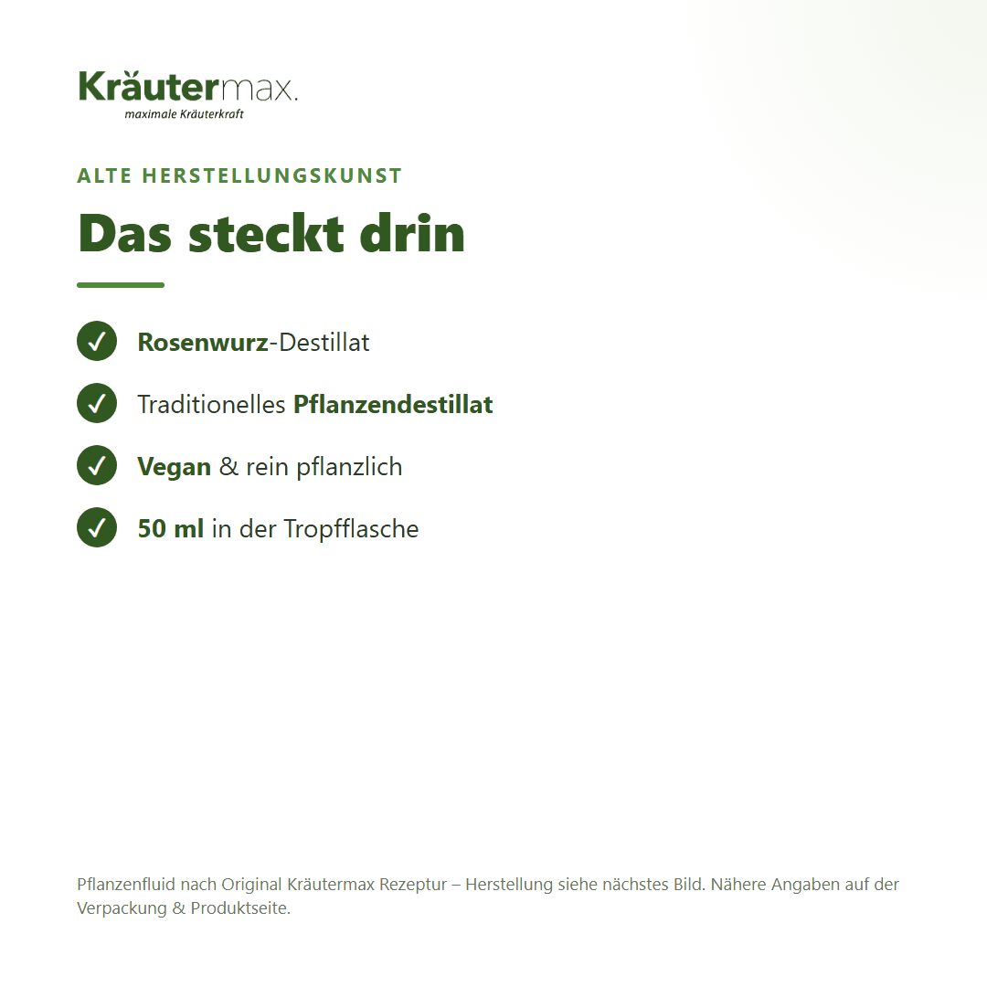Rosenwurz Fluid – Pflanzendestillat, vegan, 50 ml Tropfflasche