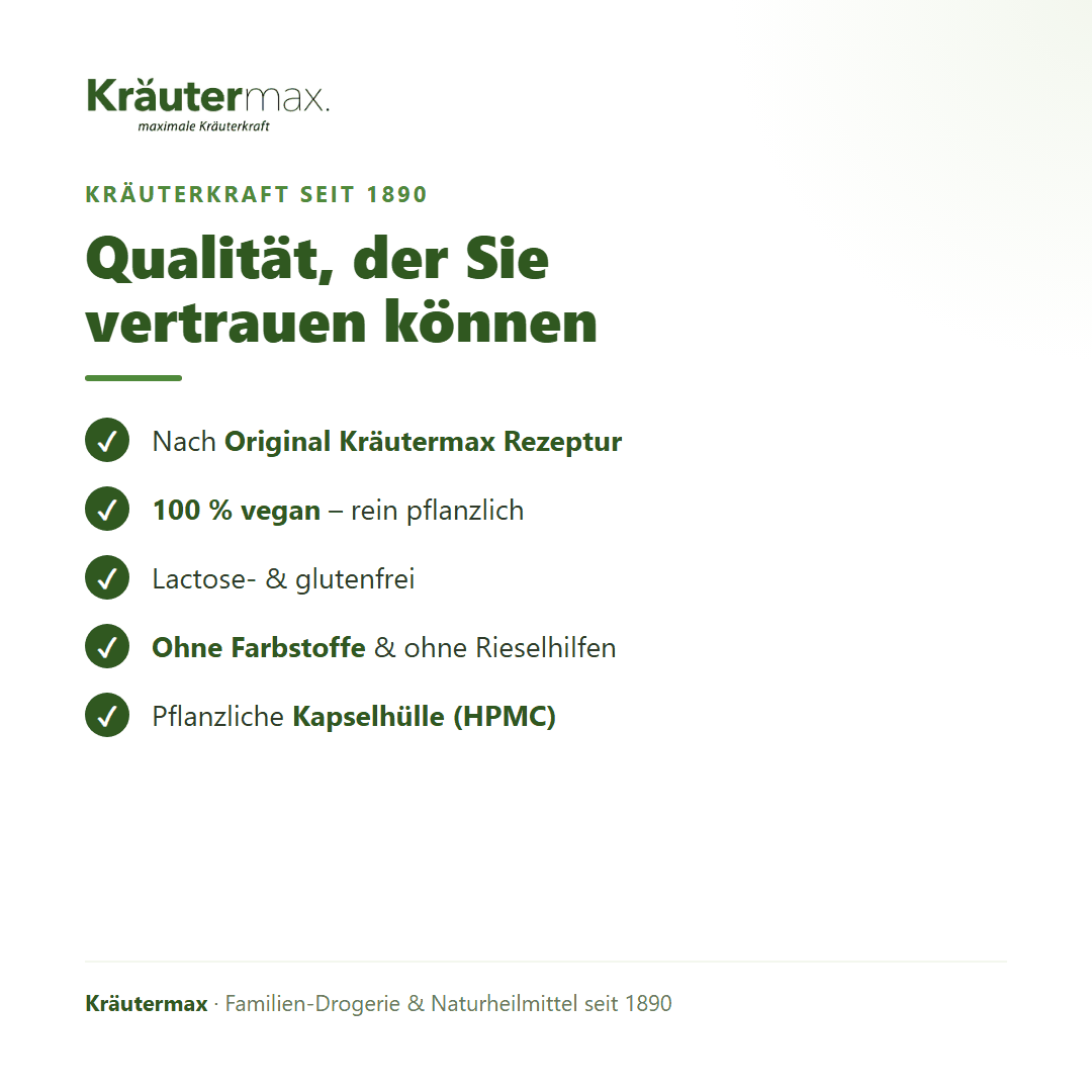 Rosskastanien plus Kapseln – Qualität: 100 % vegan, lactose- und glutenfrei, ohne Farbstoffe und ohne Rieselhilfen, pflanzliche HPMC-Kapselhülle