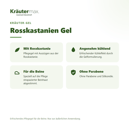 Rosskastanien Gel von Kräutermax – Überblick: Pflegegel zur äußerlichen Anwendung
