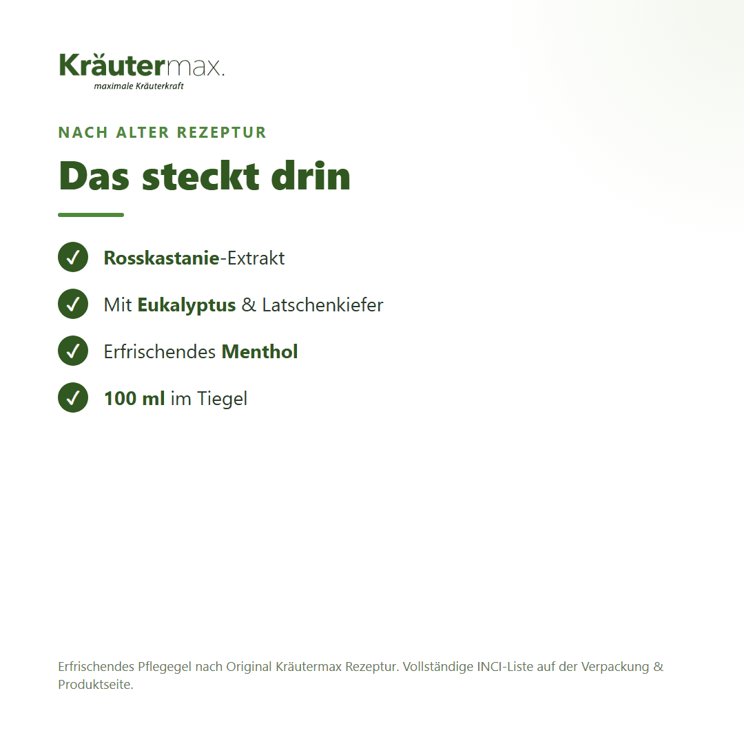 Rosskastanien Gel – Inhaltsstoffe nach Original Kräutermax Rezeptur