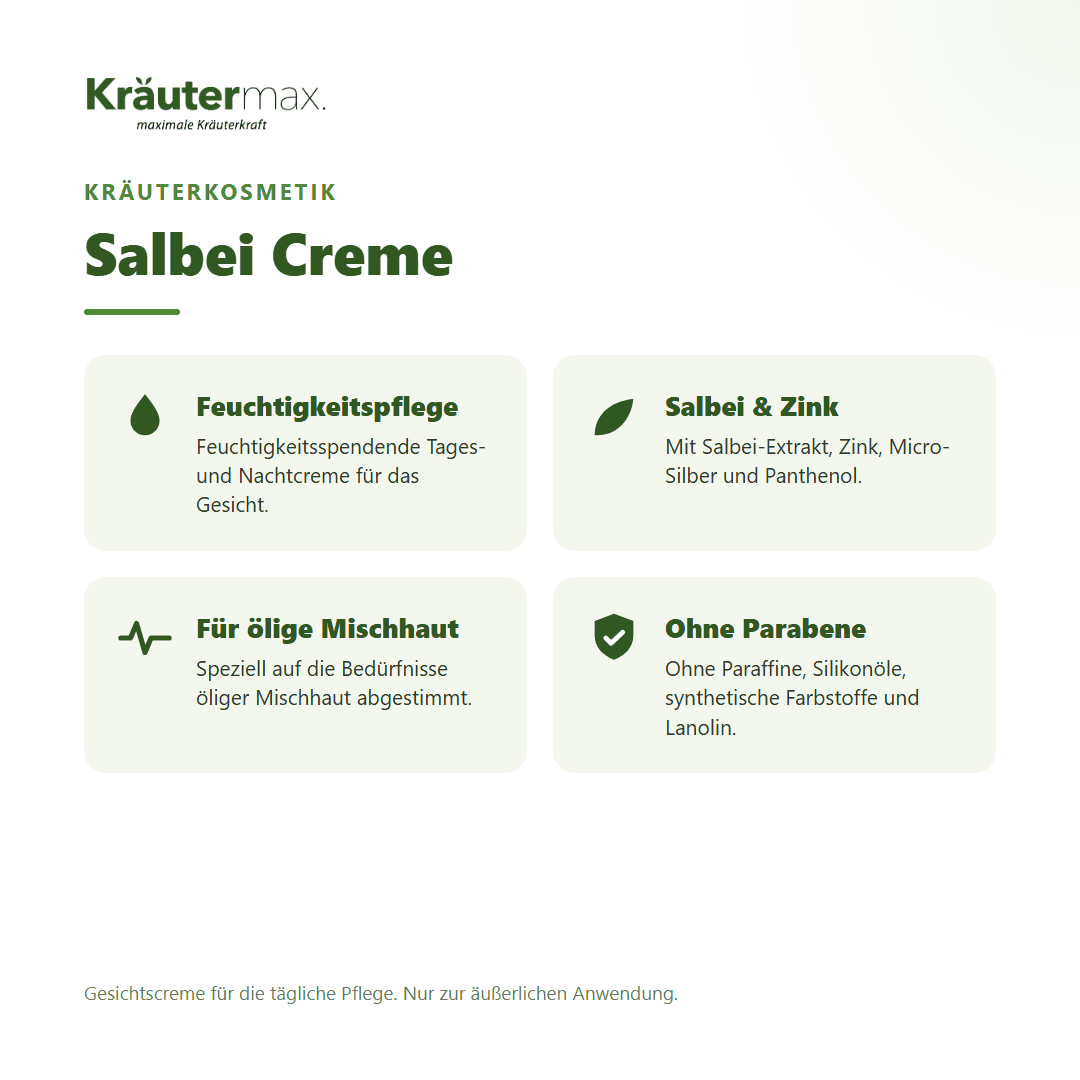 Salbei Creme von Kräutermax – Überblick: feuchtigkeitsspendende Gesichtscreme für ölige Mischhaut, 50 ml