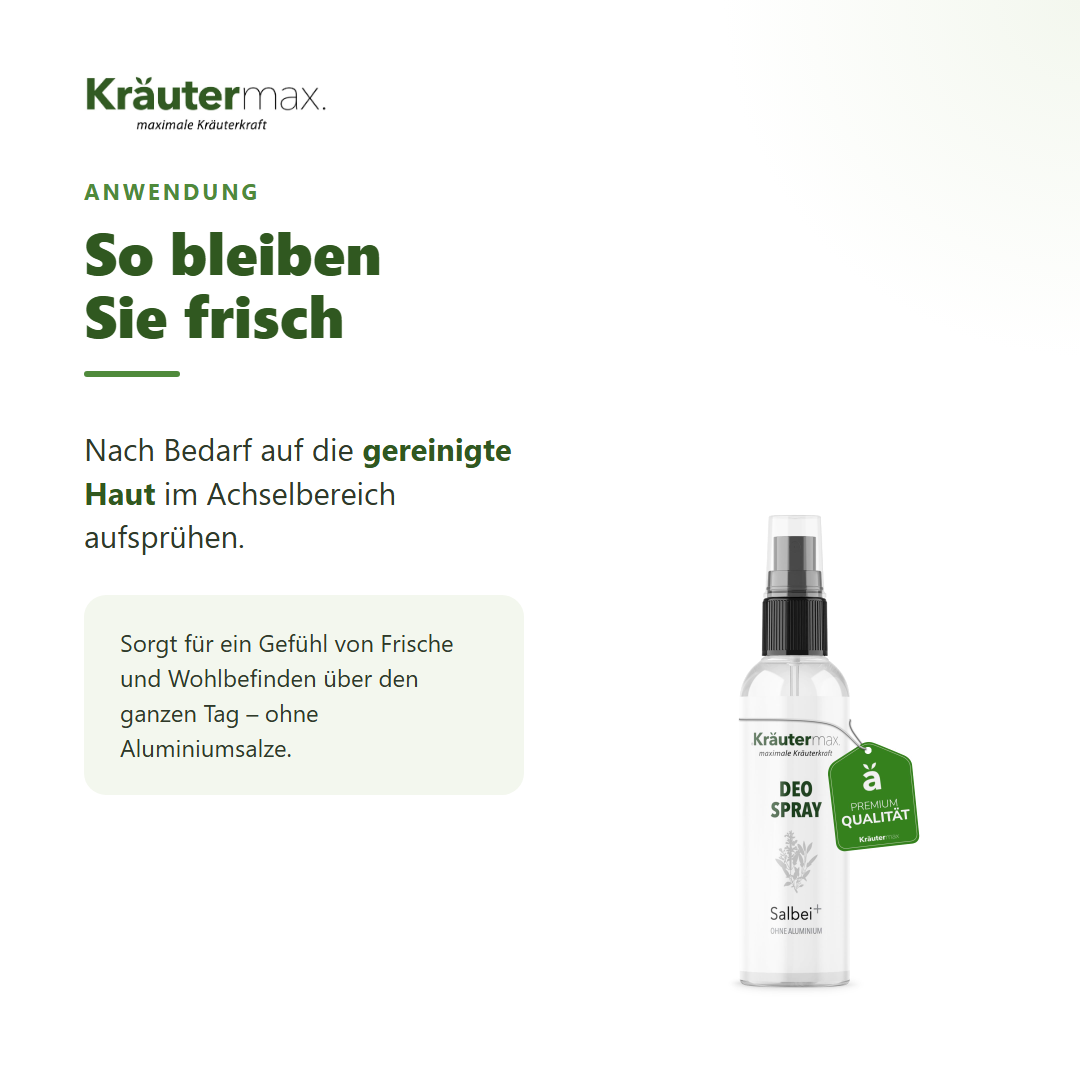 Salbei Deospray – Anwendung: auf die gereinigte Haut im Achselbereich aufsprühen