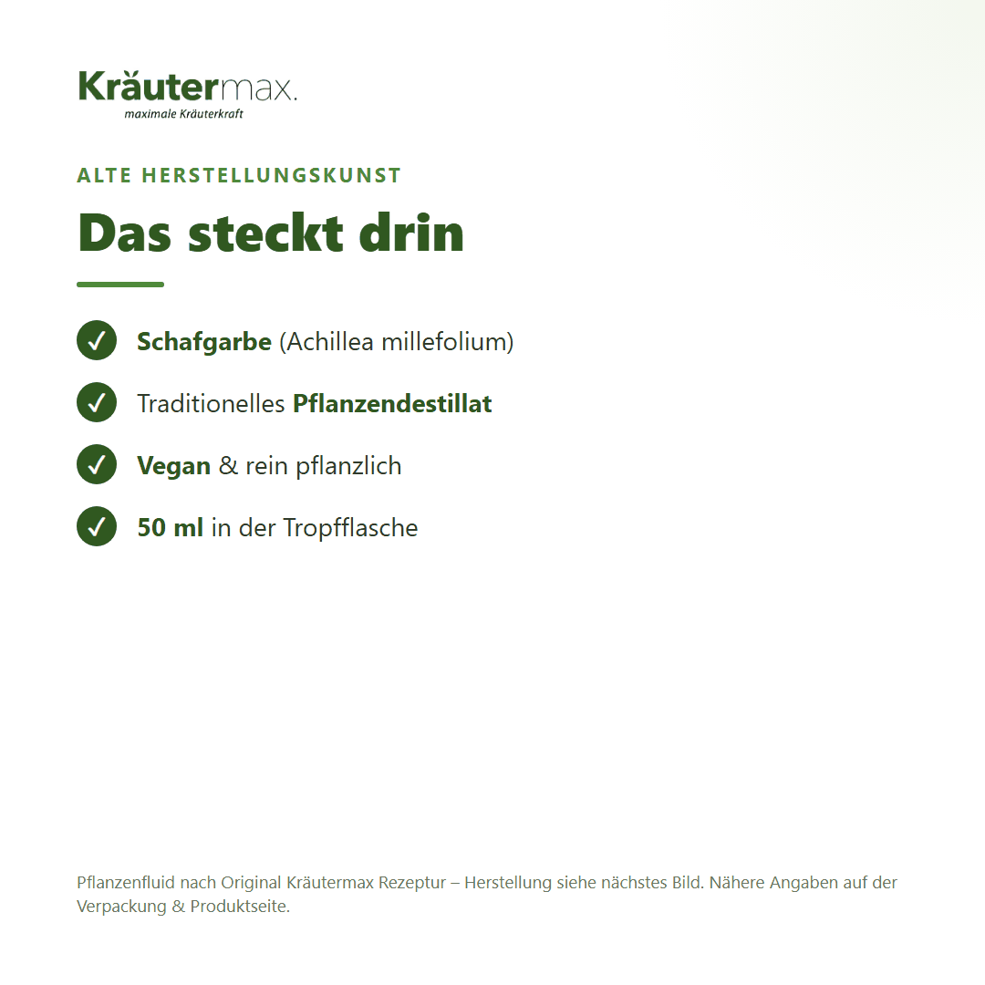 Schafgarbe Fluid – Pflanzendestillat, vegan, 50 ml Tropfflasche