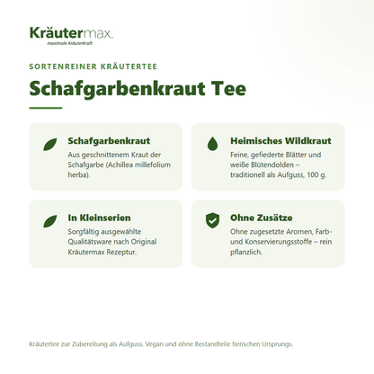 Schafgarbenkraut Tee – Überblick: sortenreiner Kräutertee aus Schafgarbenkraut (Achillea millefolium), 100 g
