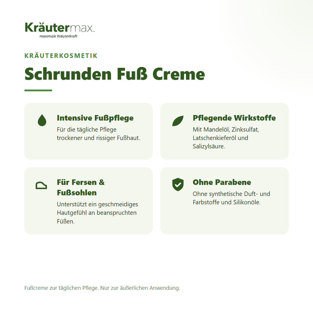 Schrunden Fuß Creme von Kräutermax – Überblick: intensive Pflege für trockene, rissige Fußhaut, 100 ml