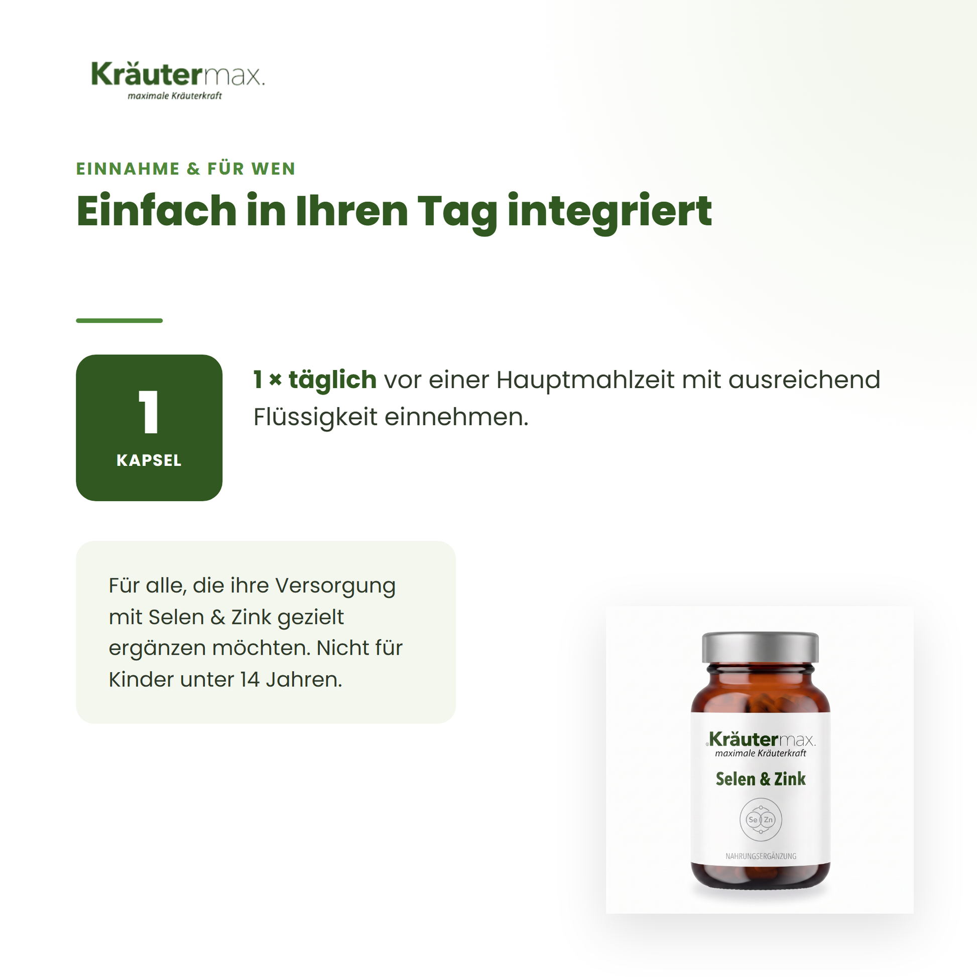 Selen & Zink Kapseln – Einnahme: 1x täglich vor einer Hauptmahlzeit