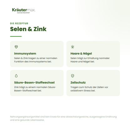 Selen & Zink Kapseln – Die Rezeptur: Immunsystem, Haare & Nägel, Säure-Basen-Stoffwechsel, Zellschutz